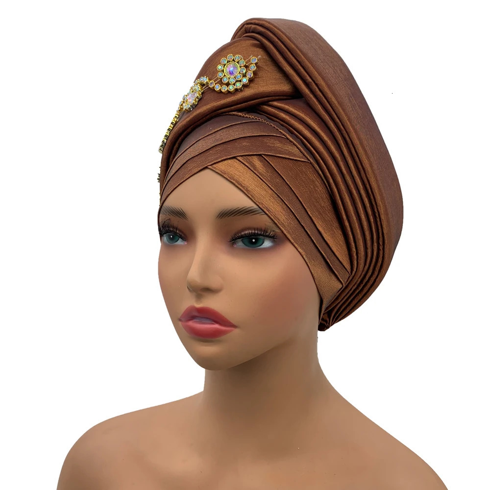 Diamonds Turban Cap for Women African Lady Head Wraps Nigeria Auto Gel Headtie Wedding Party Headwear Turbante Mujer 241205