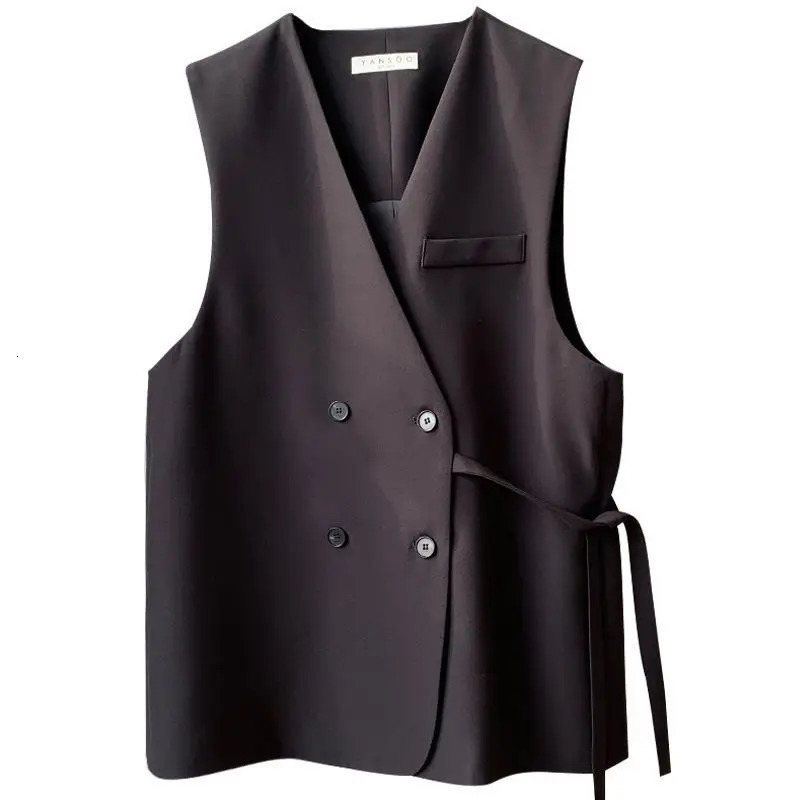 Women Spring Autumn Loose Suit Vest Jacket Female V-neck Sleeveless Coats Ladies Casual Double Breasted Waistcoat W681 241205