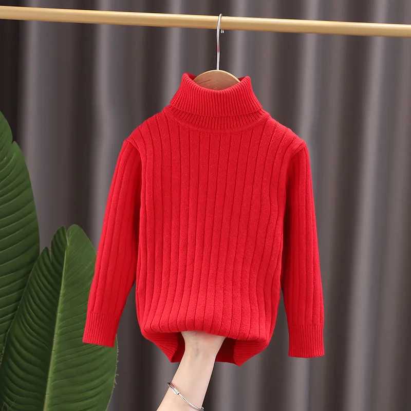 Autumn and Winter Girls Sweater Fashion High Neck Vertical Stripe Design Full Sleeve Knitted Bottom Suitable for Children Aged 2-6 W241205