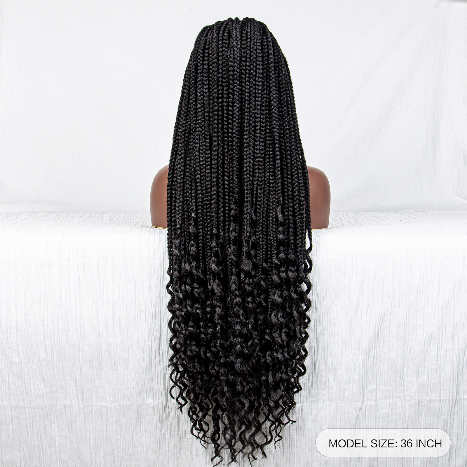 Full Lace Synthetic Braided With 36 Inches Long Box Braiding Straight Cornrow Braids Curly Ends Wig