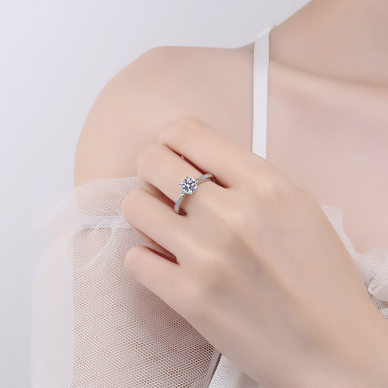New classic six claw ring female simple diamond set 2 karat zirconium finger ring personalised index finger women's ring proposal anniversary rin