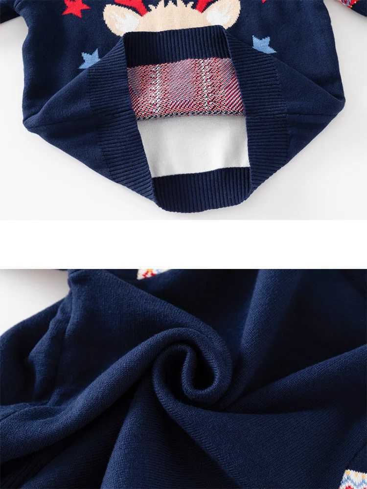 Winter Childrens Thick Sweater Boys and Girls Double Deer Jacquard Knitted Sweater Red Christmas Decorative Sweater W241205