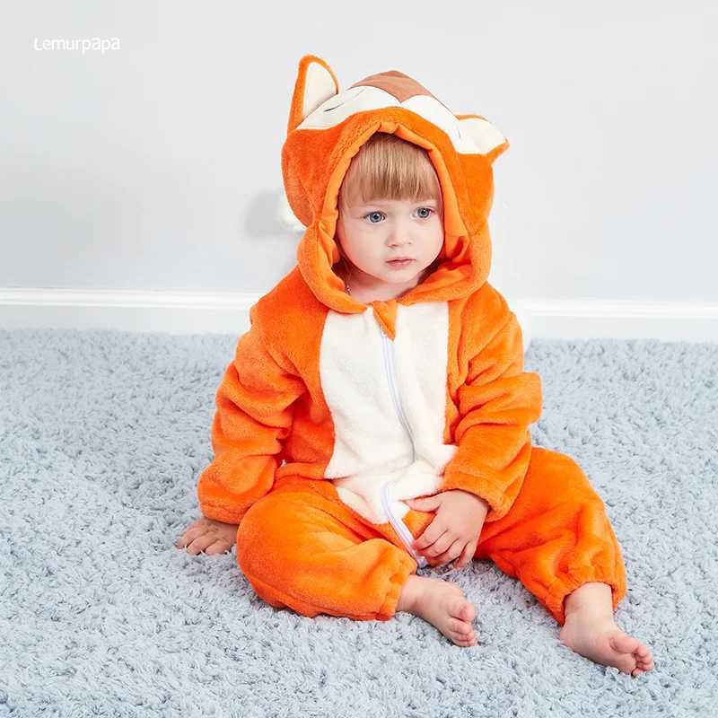 Pajamas Fox Romper Baby Warm Jumpsuit Boy Girl Winter Outfit Halloween Animal Suit Funny Cute Onesie Festival Party Clothes H241205