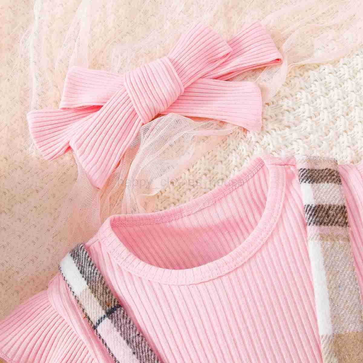 New Spring and Autumn Cute Girl Pink Long sleeved Top Casual Sling Dress Infant and Child Clothing SetXJ241205