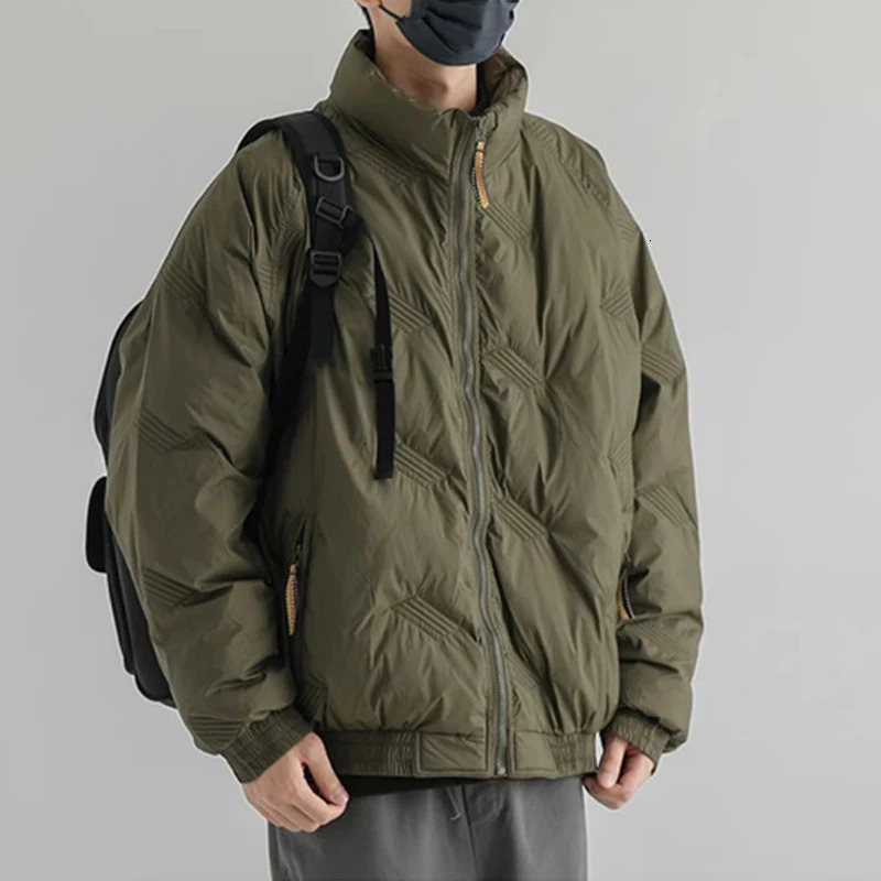 Winter American Fashion Retro Mens Park Jacket Outdoor Windproof Machine Y2K Casual Apron Loose Embroidered Down Jacket 241202