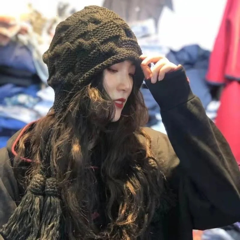 Black aesthetic wool retro hat Harajuku Kawaii womens casual Fairycore hat warm winter casual hat Korean fashion 241205