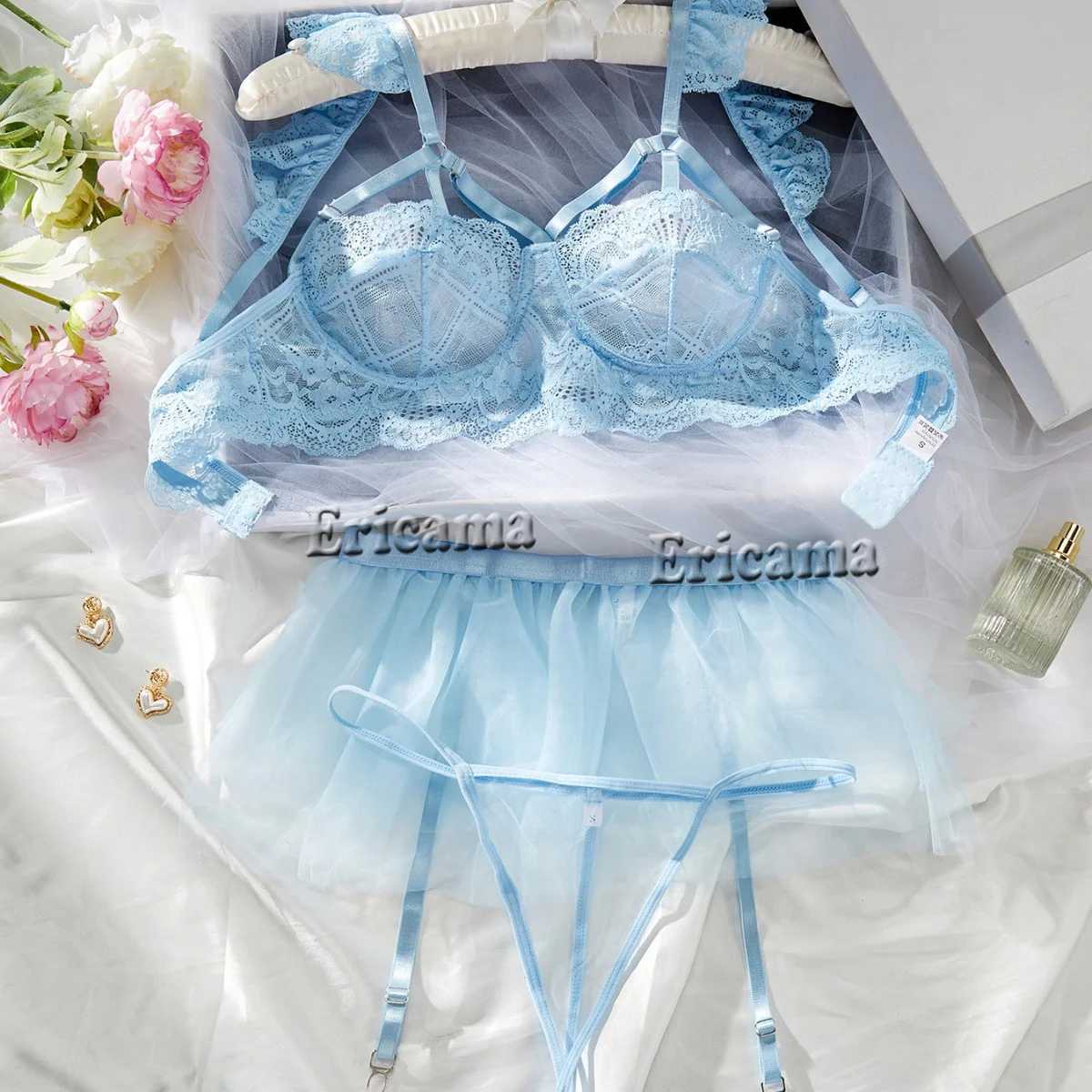 Sexy Lingerie Woman Lace Transparent Underwear Brief Sets Bra Kit Push Up Breves Sets Erotic Bra Set Sexy UnderwearXJ241205