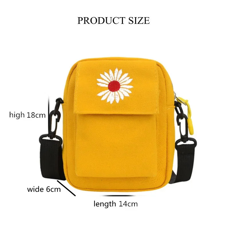 Womens Single Shoulder Bag Fashion Solid Color Casual Handbag Outdoor Daisy Canvas Zipper Crossbody Messenger 241204