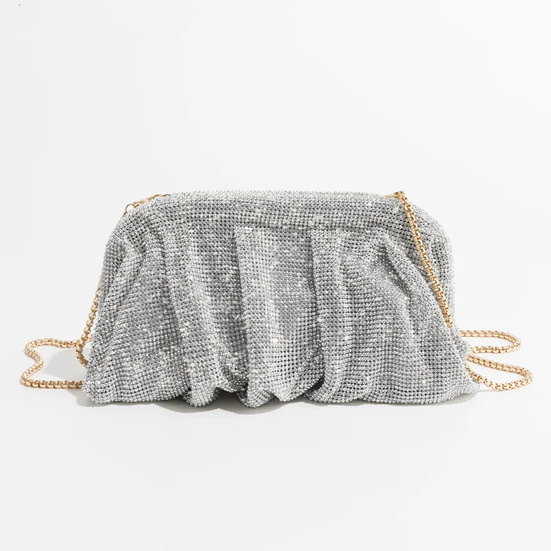 y Ruched Evening Clutch Bag ner Diamonds Women Handbags Crystal Mesh Shoulder Bags Shinny Rhinestone Party Purses 241204