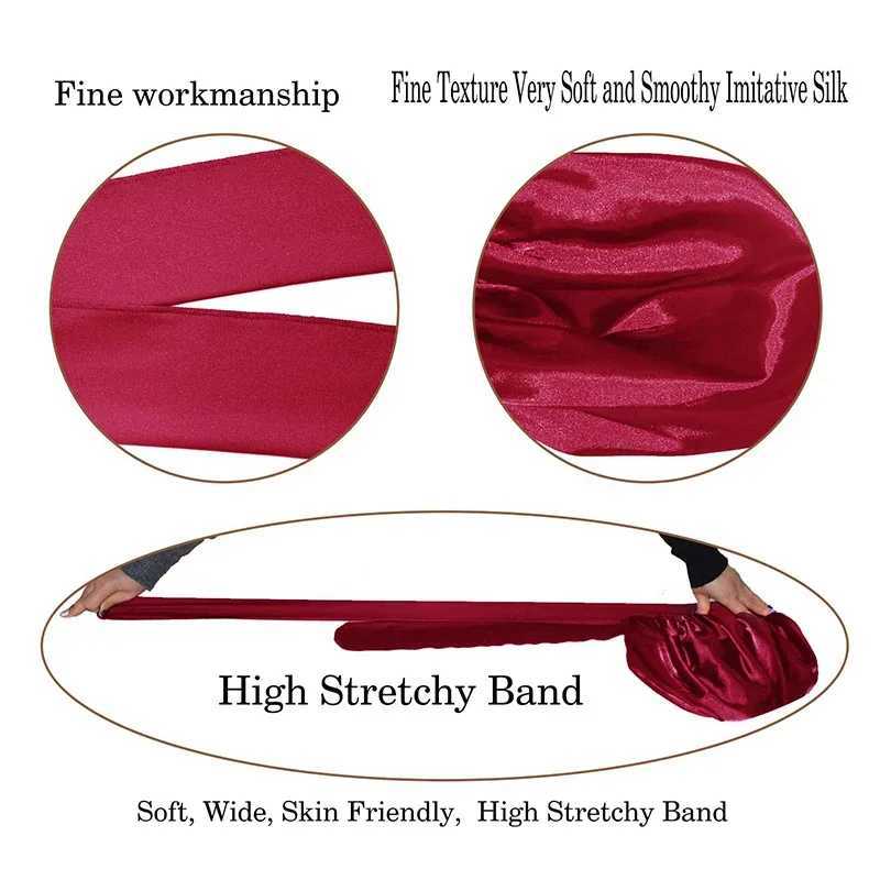 New Satin Sleeping C for Women Solid Wide Band Stretch Head Tie Silky Bonnet Edge Wr Nightc Hair Care Shower Head CoverXJ241205