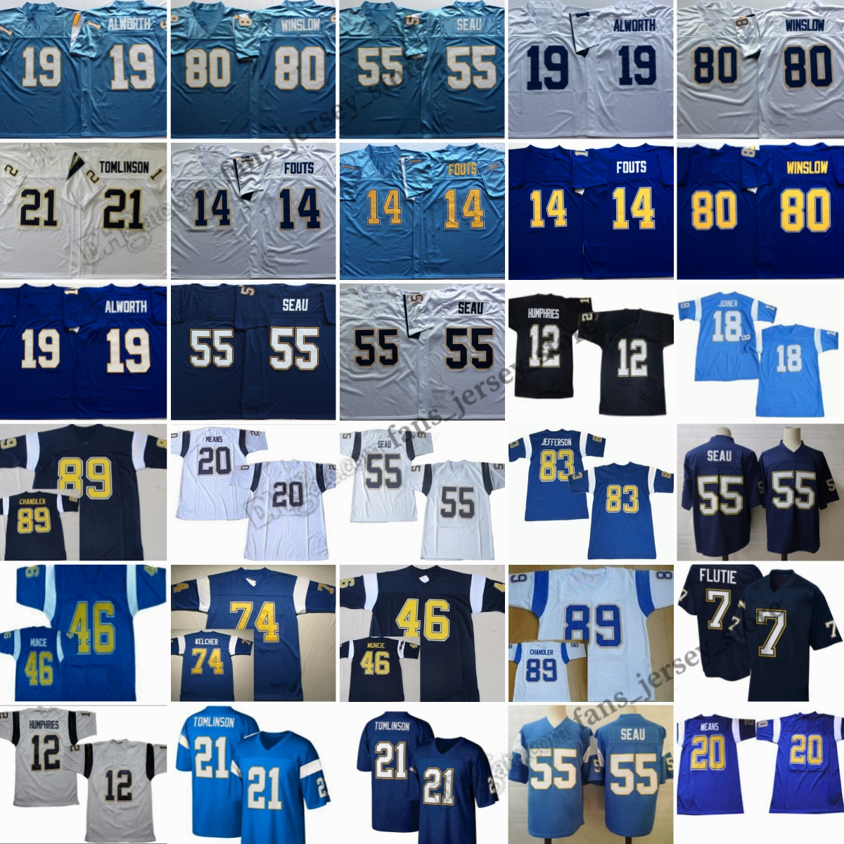 Vintage Football Jerseys LaDainian Tomlinson Junior Seau Dan Fouts Junior Seau Lance Alworth Kellen Winslow Doug Flutie Stan Humphries Charlie Joiner Means Muncie