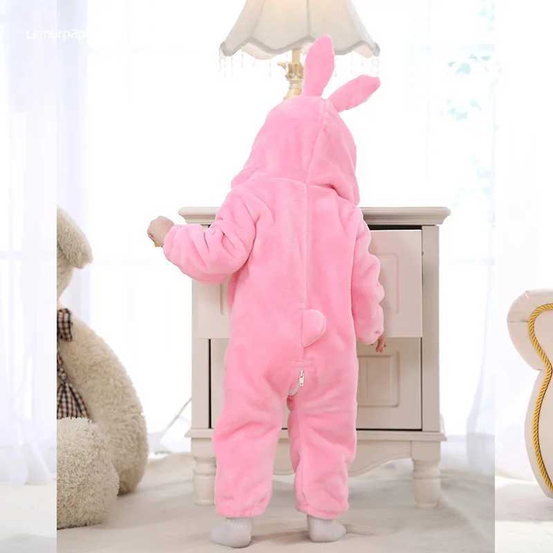 Pajamas Pink Rabbit Romper Baby Warm Jumpsuit Girl Winter Outfit Halloween Animal Suit Funny Cute Onesie Festival Party Clothes H241205