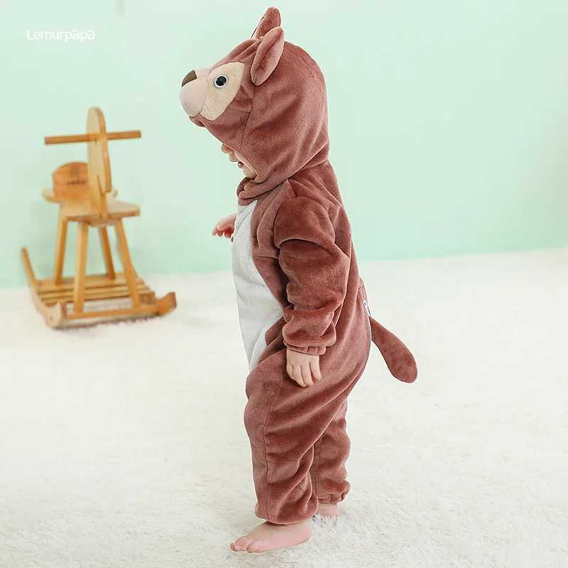 Pajamas Brown Mouse Romper Baby Jumpsuit Boy Girls Winter Outfit Toddlers Halloween Animal Suit Funny Onesie Festival Party Bebe Clothes H241205