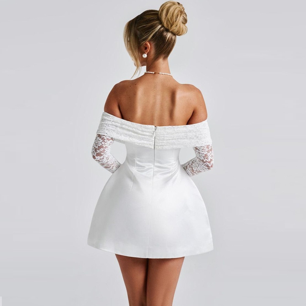 A-Line Short Wedding Party Dresses Off Shoulder Pleats Brides Party Gowns for Women Bridals Dress Customized 01