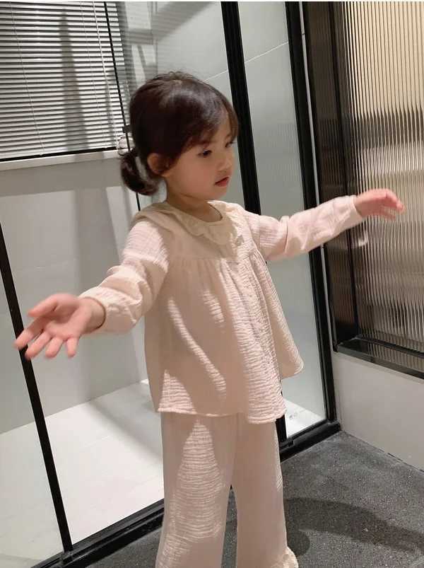 Pajamas Cute Kid Girls Lolita Round Neck Cotton Crepe Pajama Sets.Toddler Kids Cardigan Pyjamas Set Home Sleepwear.Childrens Clothing H241205