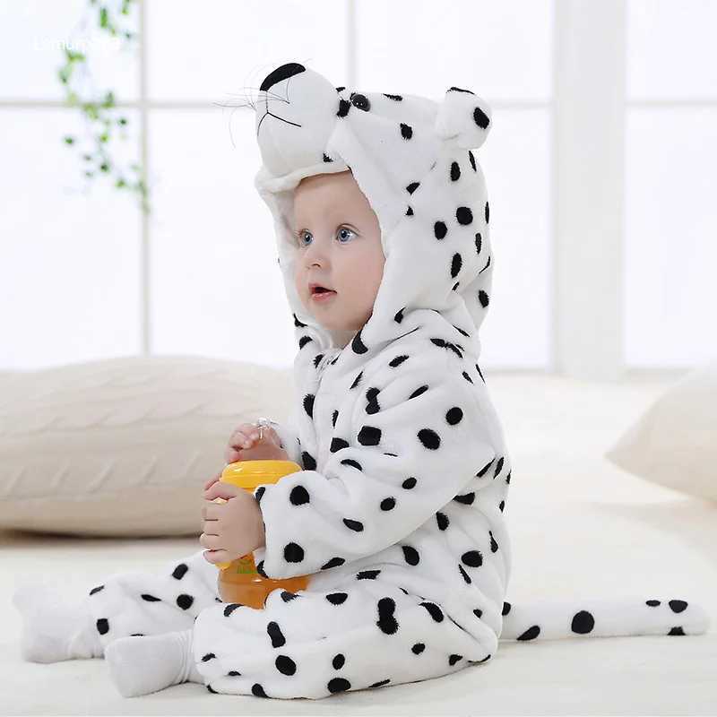 Pajamas Snow Leopard Romper Baby Warm Jumpsuit Boy Girl Winter Outfit Halloween Animal Suit Funny Cute Onesie Festival Party Clothes H241205