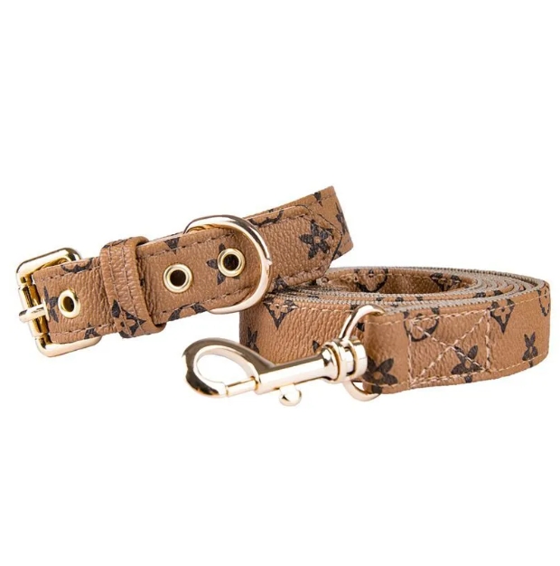 1 Set Dog Collars Leash Classic Presbya Designer Letters Pattern Print Leashes PU Leather Fashion Ca 0103 0110I