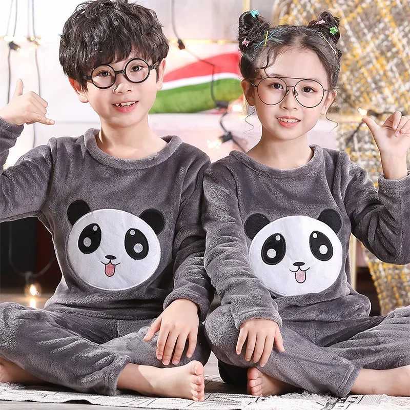 Pajamas Children Pajama Velvet Thickened Warm Cartoon Casual Loungewear Kids Boy Girl Flannel Set Long Sleeve Coral Fleece Winter Clothe H241205