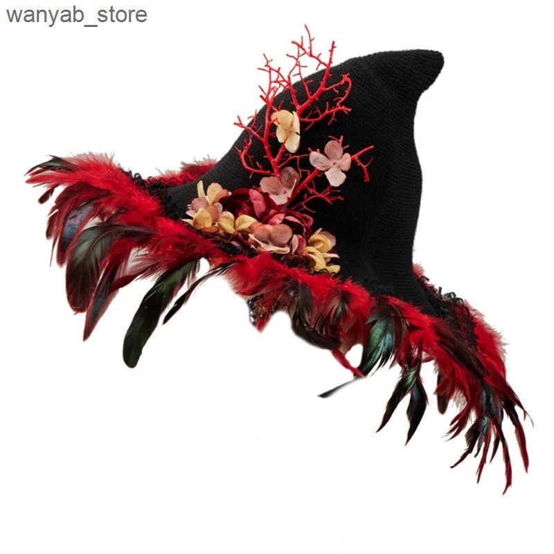 Cloches Halloween witch hat role-playing flower branch witch hat adult neutral witch hat costume Cloche hat holiday hat L240910