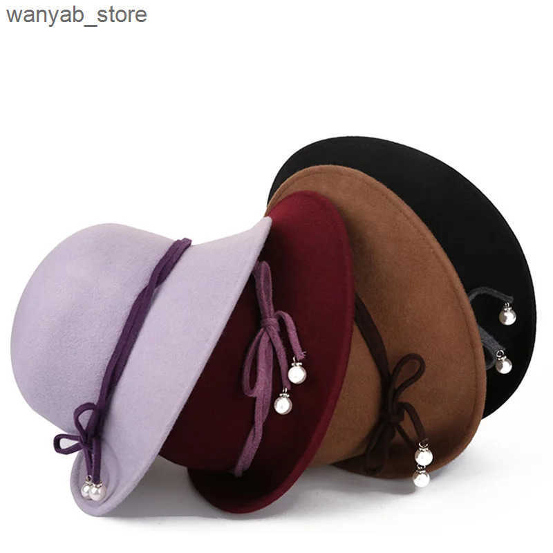 Cloches 1920s womens bucket shaped chloroprene hat Gatsby winter wool foldable bowling hat retro chloroprene rubber dome hat L240910