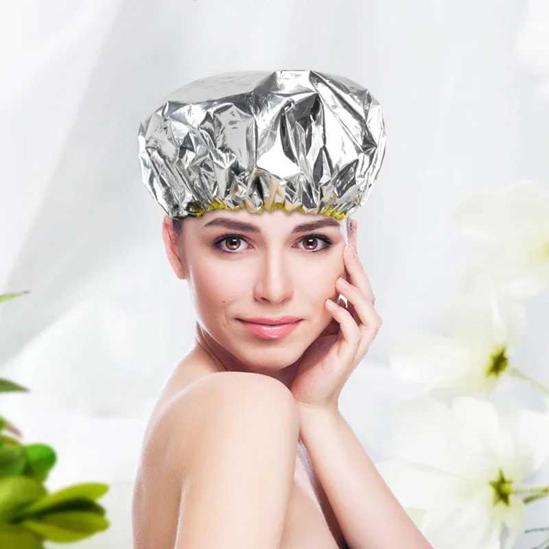 Profional One-off Shower C Heat Insulation Aluminum Foil Hat Elastic Portable Bathing C For Women Hair Salon BathroomXJ241205