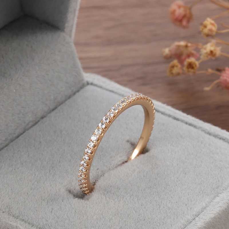 Kinel New Arrivals 585 Rose Gold Single Row Micro Wax Inlaid Natural Zircon Ring for Womens Wedding Party Tern Exquisite Jewelry W241205