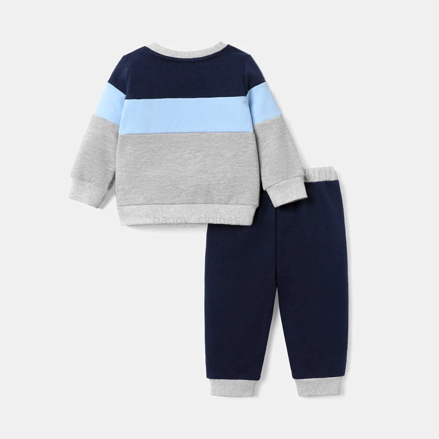 2pcs Baby Boy/Girl Long-sleeve Colorblock Sweatshirt and Letter Print Sweatpants Set Soft and ComfortableXJ241205