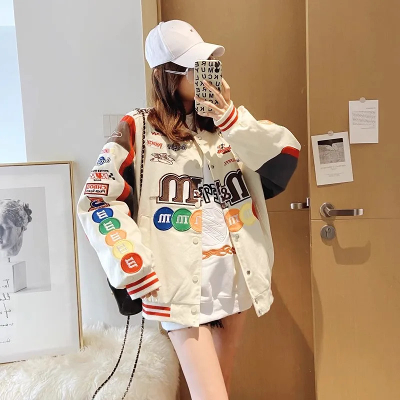 Trendy Baseball Uniform Women Jacket Loose Vintage Coats Embroidery Overcoats Autumn Winter Print Fashison Motorcycle Jacket 241205