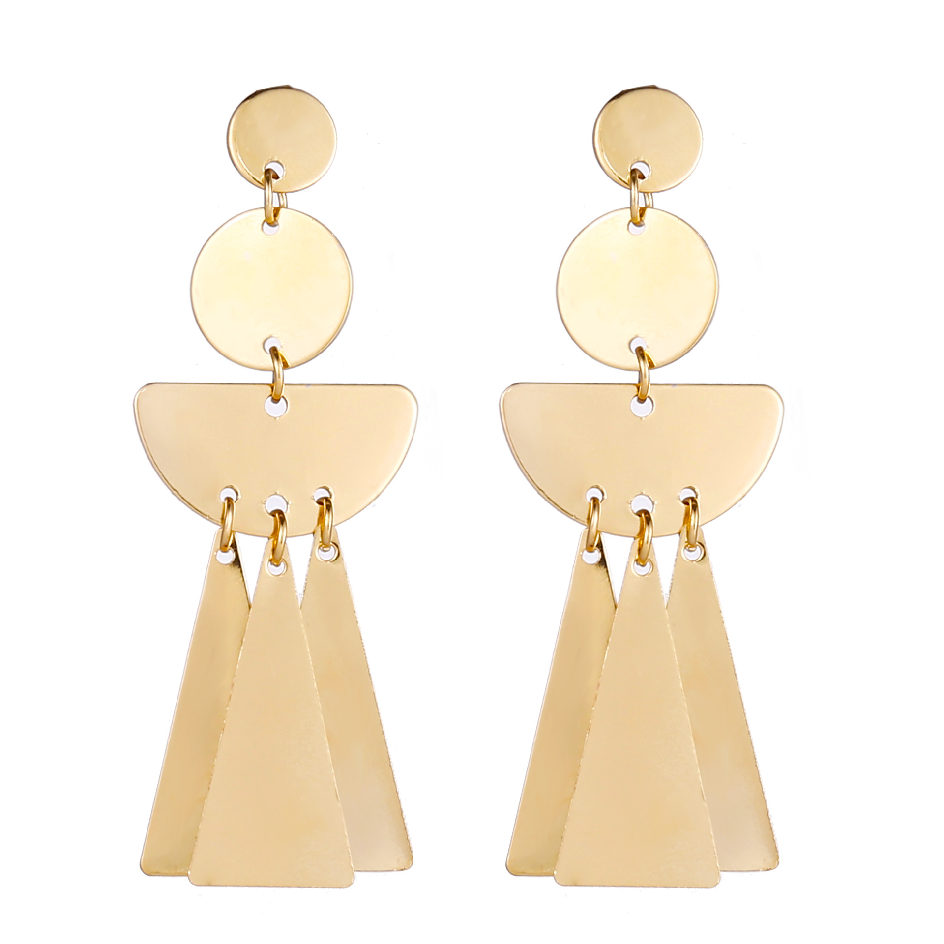 Europe and the United States cross-border new tassel earrings creative retro simple triangle metal round piece earrings