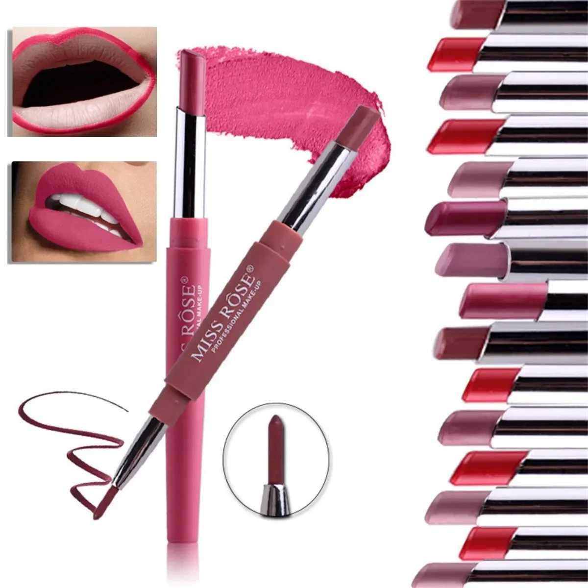 8 Colors Double Opening Lipstick Waterproof Lipstick Lasting Sexy Lip Makeup Matte Lip Line Eyeliner Blush Pen Beauty ToolsXJ241205