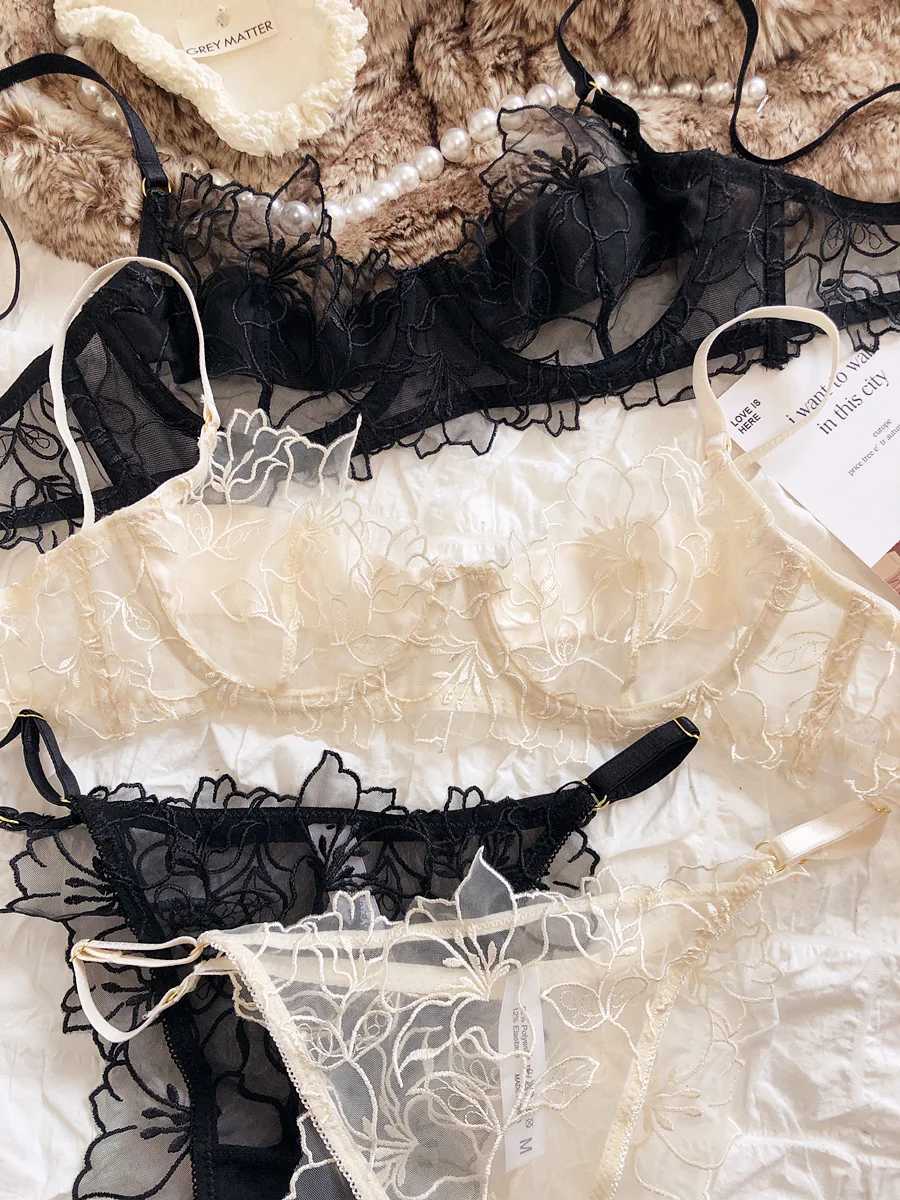French Underwear Set Sexy Lace s Embroidery Bra Set Women Intimates Summer Ultra Thin Breathable Bralette Lingerie PantiesXJ241205