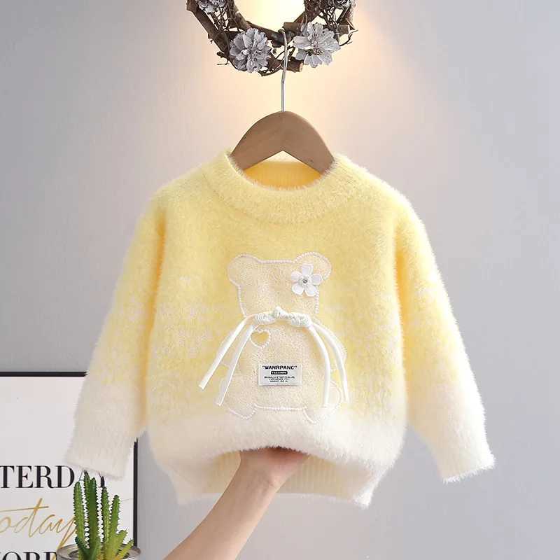 Fall Winter Baby Girls sweatshirt with fur long sleeves little girl zipper jacquard colored Knitwear HY09051 W241205