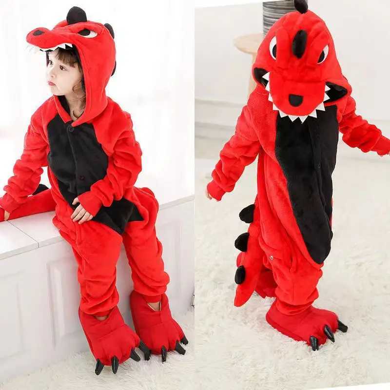 Pajamas Halloween Dinosaur Kigurumi Pajamas Animal Cartoon Hooded Jumpsuits Kids Onesie Pijama Panda Sleepwear Baby Kids Overall H241205