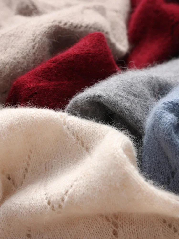 Soft non irritating 100% wool warm knit scarf diamond opening work light Pashmina neck warmer solid color womens accessories 241205