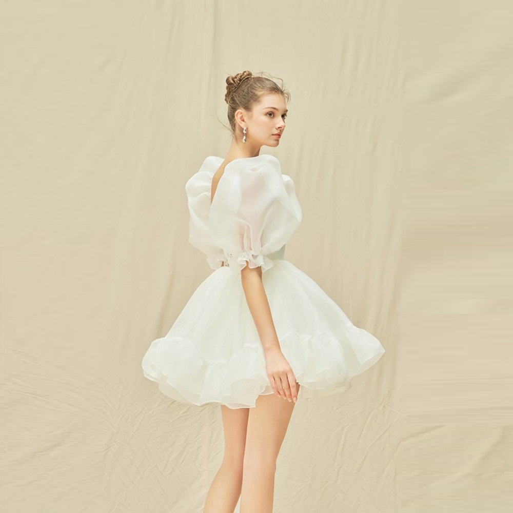 A-Line Short Wedding Party Dresses Off Shoulder Pleats Brides Party Gowns for Women Bridals Dress Customized 05