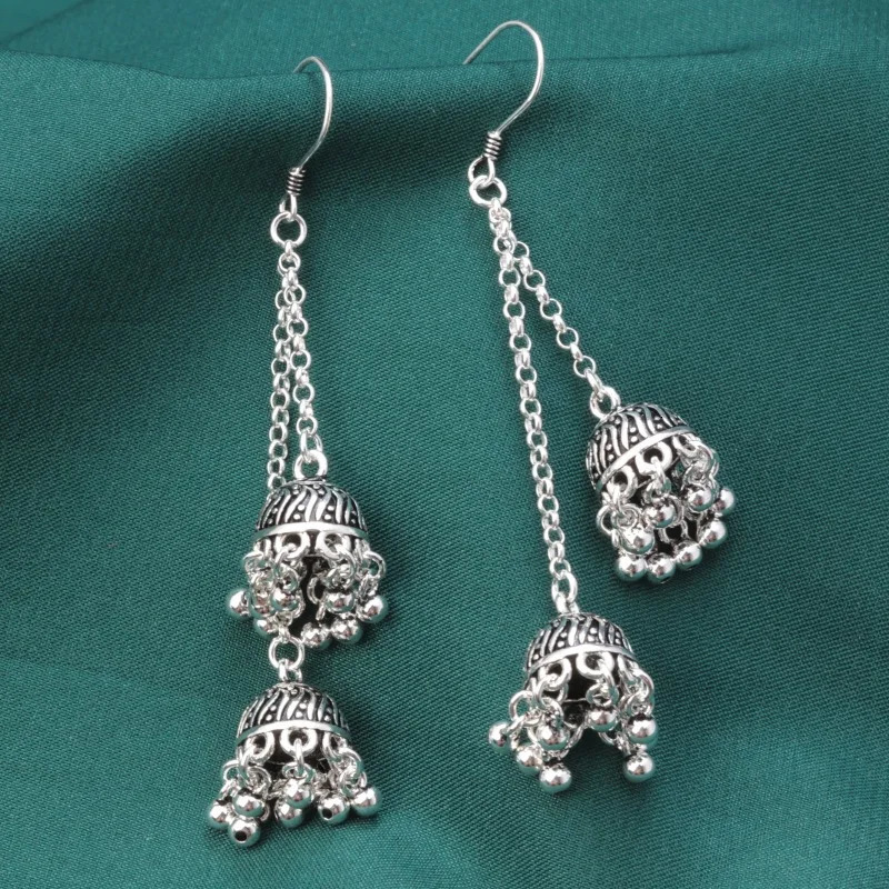 925 sterling silver long tassel womens earrings retro ethnic Thai silver trumpet shaped pendant earrings jewelry wholesale 241205