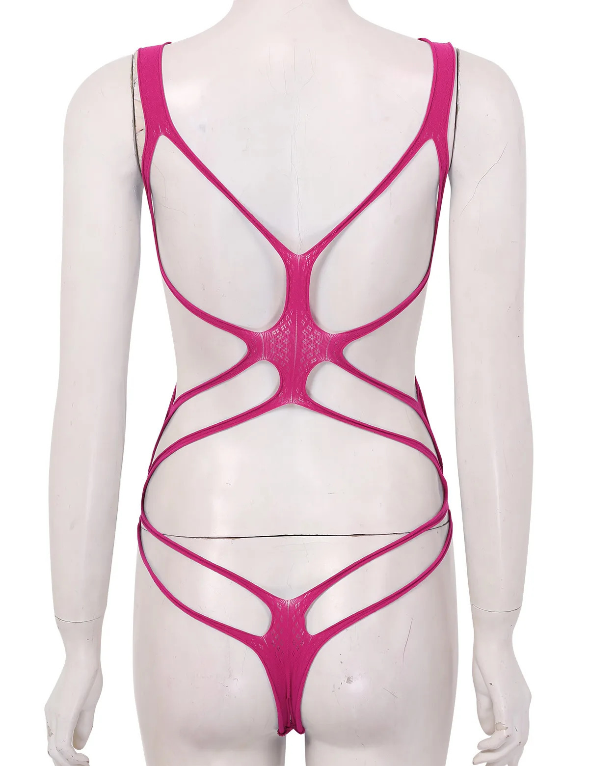 iEFiEL Sexy Women One-piece Bodysuit Hollow Fishnet Lingerie Open Cups Crotchless Bodystockings See-through Stretchy Nightwear 241205