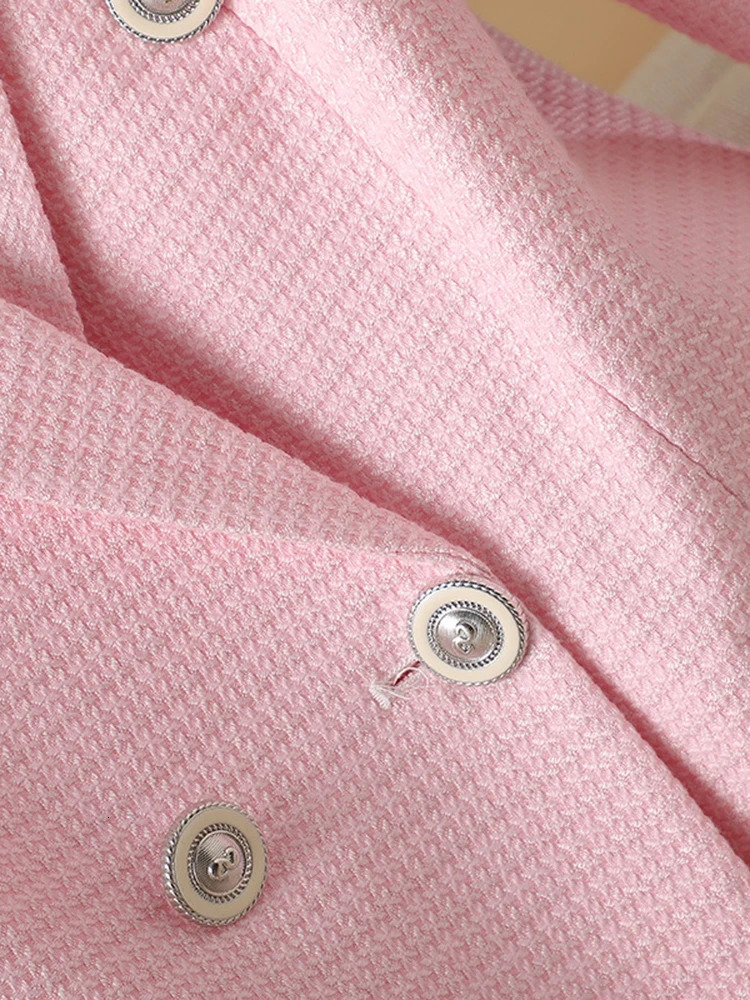 XFPV Womens Notched Long Sleeve Double Breasted Pink Blazer Temperament Coat Jacket Fashion Autumn Winter 2024 SM11695 241204