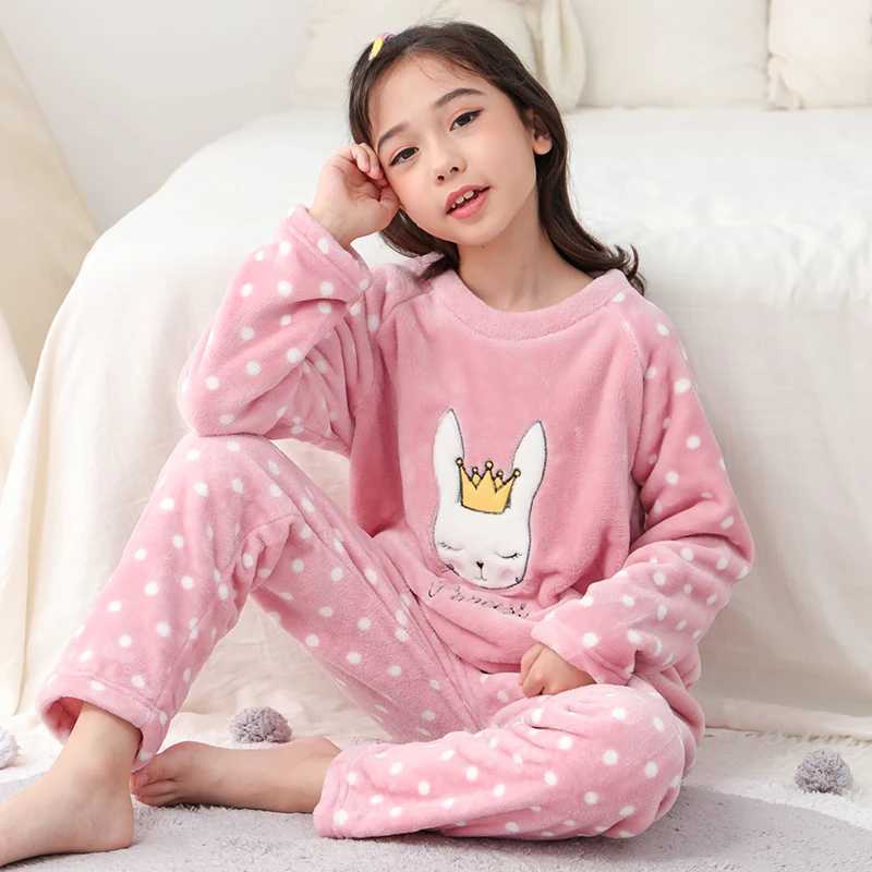 Pajamas Winter Children Plush Pajamas Warm Flannel Teenager Sleepwear Boys Girl Loungewear Coral Fleece Kids Pijamas Homewear Pyjama Set H241205