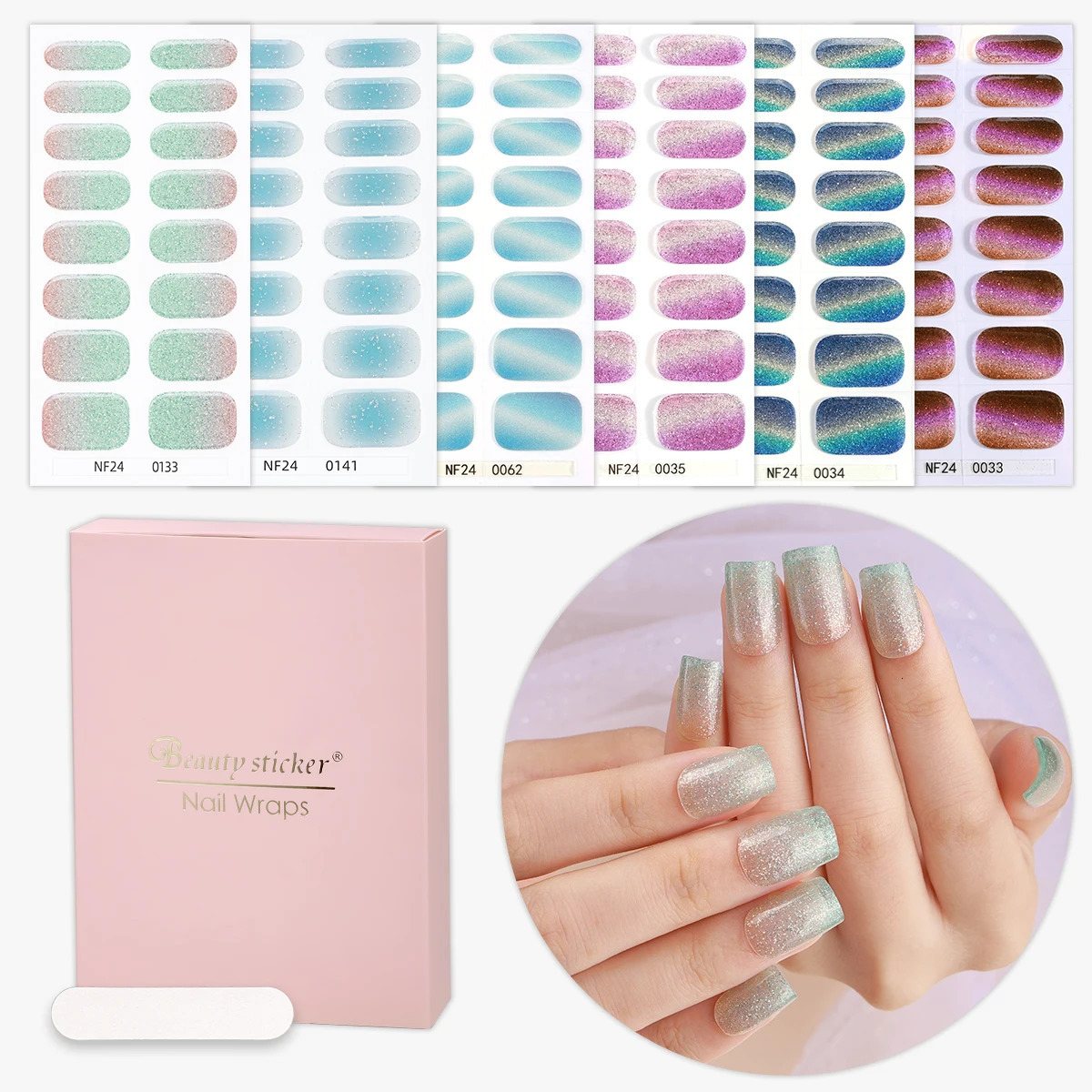 6 pieces/set Flash semi curing gel nail strip Cats eye gel nail sticker Long life full set gel nail package for Year gift 241205