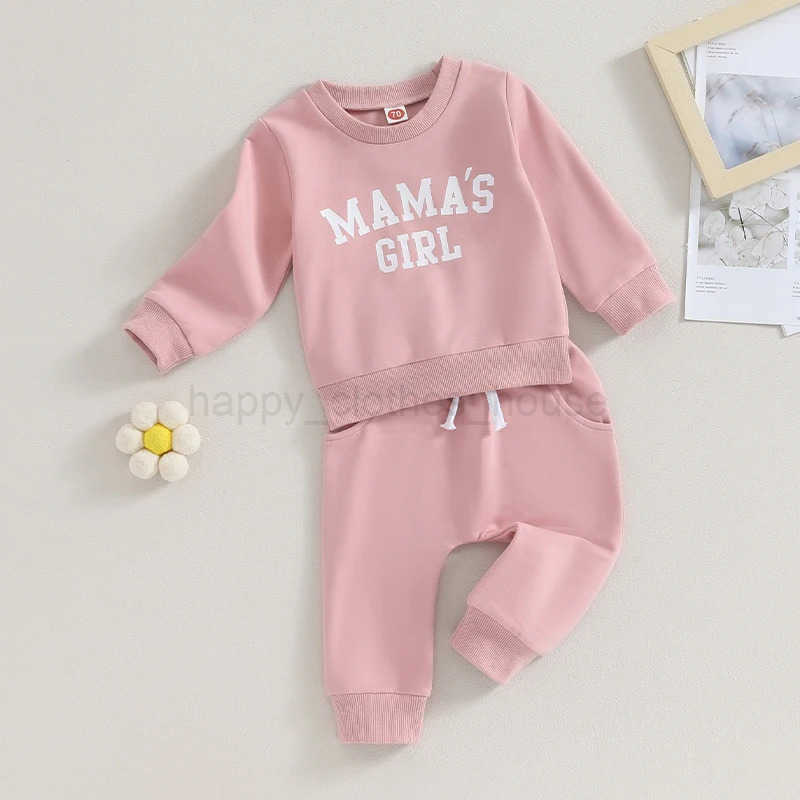 0-36months Baby Girls 2-Piece Outfit Long Sleeve Letters Print Sweatshirt With Sweatpants Girls Spring Autumn Clothes SetXJ241205