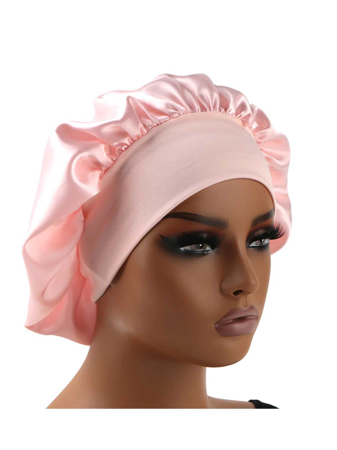 Normal adult sized Head Wr Elastic Band Bonnet sleep c Satin Silky Bonnet Sleep Black Pink color choXJ241205