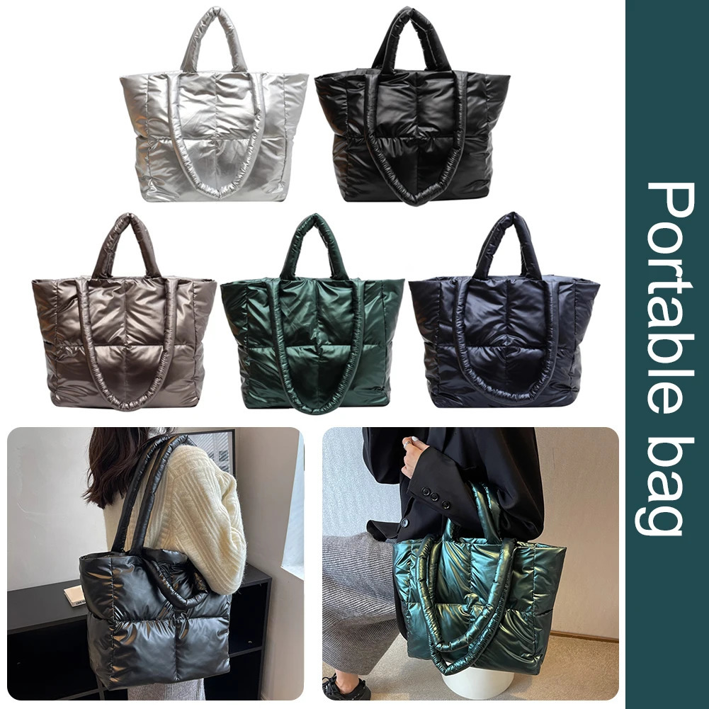 Autumn Winter Female Tote Fashion Cottonpadded Commute Bags Soft Casual Women Large Capacity Check for Girls Shopping 241204