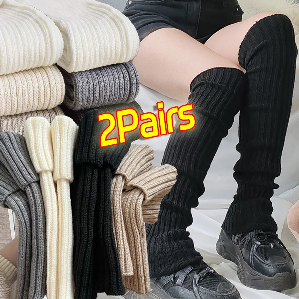 2 Pairs Lolita Leg Warmers 405070cm Women Socks Knitted Warm Foot Cover White Black Warmer Autumn Winter Boot Cuffs Stockings 241204
