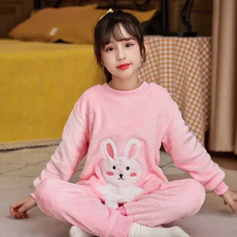 Pajamas Children Pajama Velvet Thickened Warm Cartoon Casual Loungewear Kids Boy Girl Flannel Set Long Sleeve Coral Fleece Winter Clothe H241205