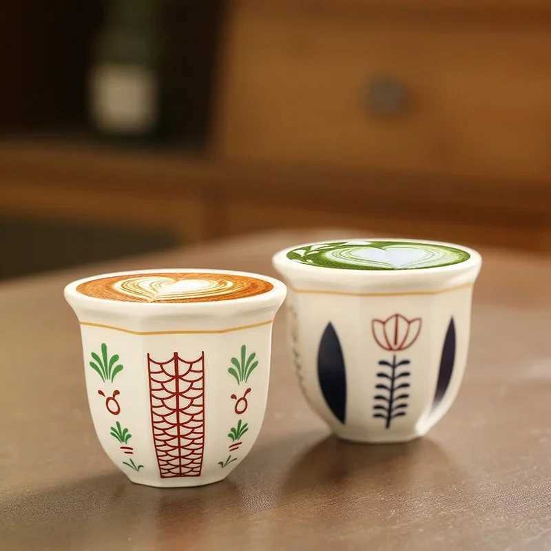 180ml/250ml Espresso Cups Art Flower pattern Anti-scald Latte Coffee Mugs Hand Held Ceramics Cups Cappuccino Teacup Xmas GiftXJ241205
