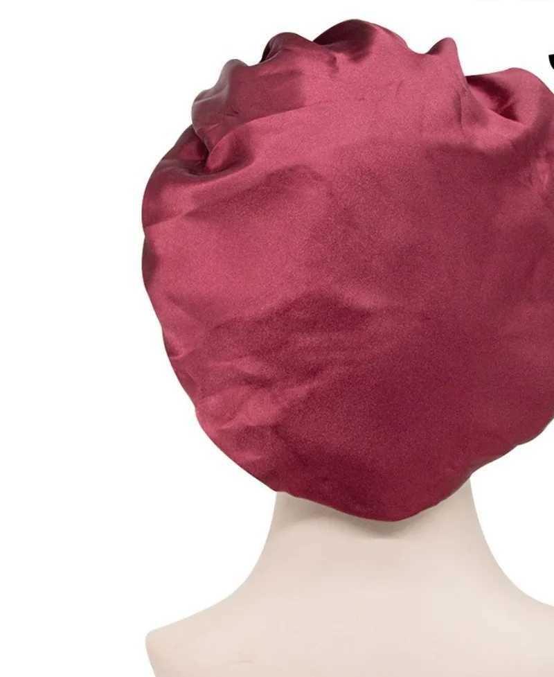 Women Adjustable Solid Color Satin Hat Long Hair Care C Night Sleep C Silk Shower C Hair Styling ToolsXJ241205