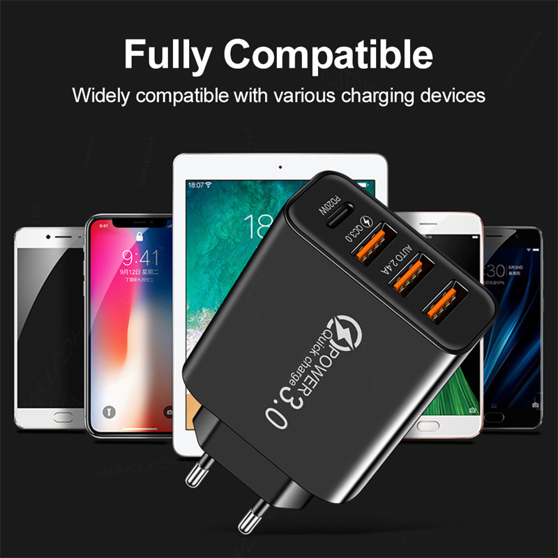 30W USB C Charger Fast Charge Charger PD TypeC Quick Charge3.0 Wall Power Adapter for iPhone 16 15 14 13 12 11 Plus Pro Max Xiaomi Samsung Huawei Phon