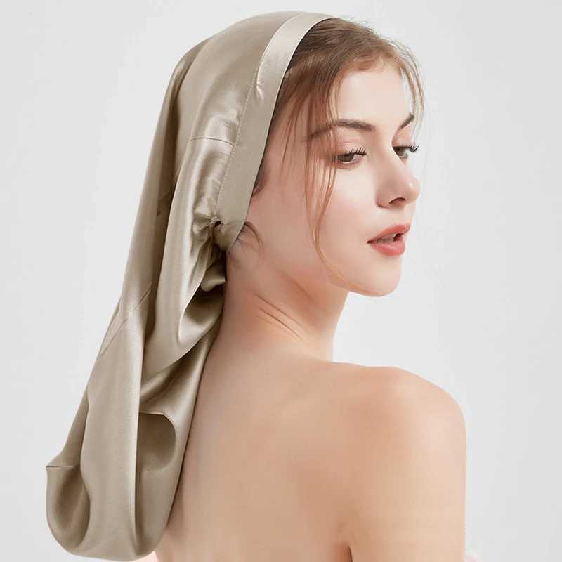 New Long Satin Bonnet Silk Night Sleeping C 100% silk Loose and Stretchy Head Cover Sleeping Soft Hair Tuans for WomenXJ241205