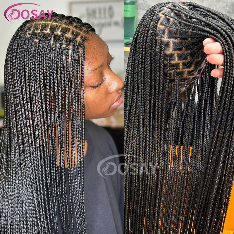 36" Full Synthetic Braids Lace Front Knotless Braided For Black Women Small Box Square Hair Wigs